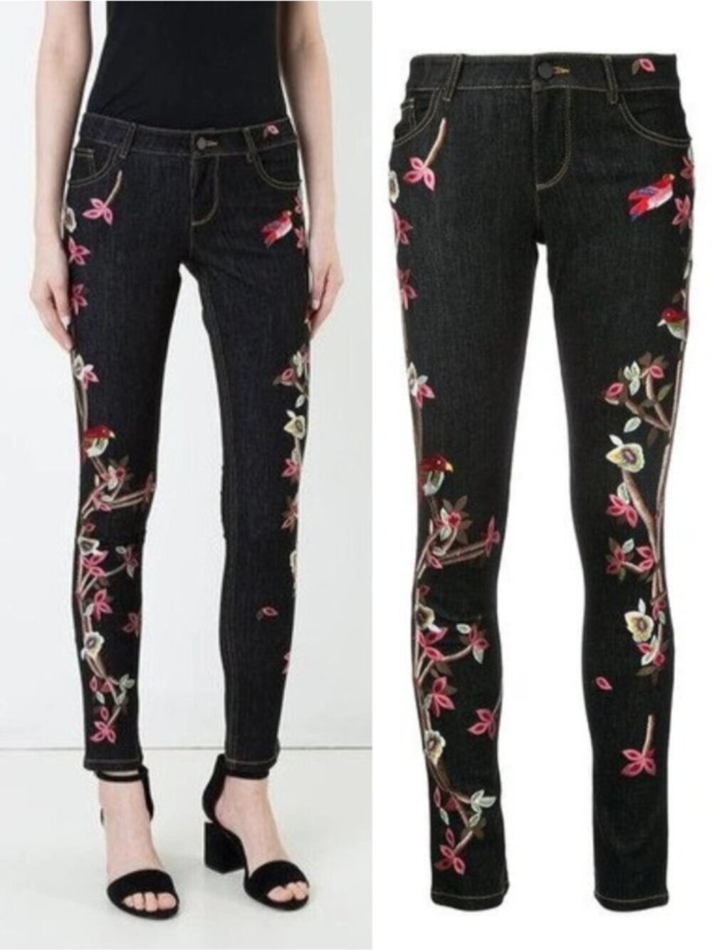 ALICIA + OLIVIA Jane Bird And Floral Embroidered Skinny Jeans Size 27